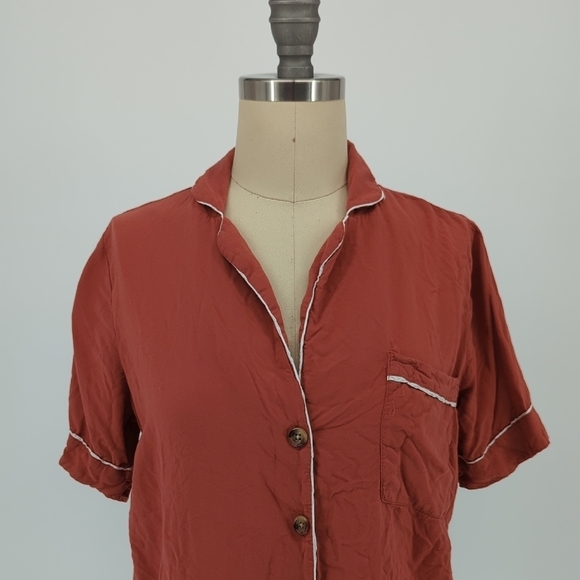 Forever 21 Button Down Pajama Top Red S sleepwear intimate casual retro - Picture 3 of 6